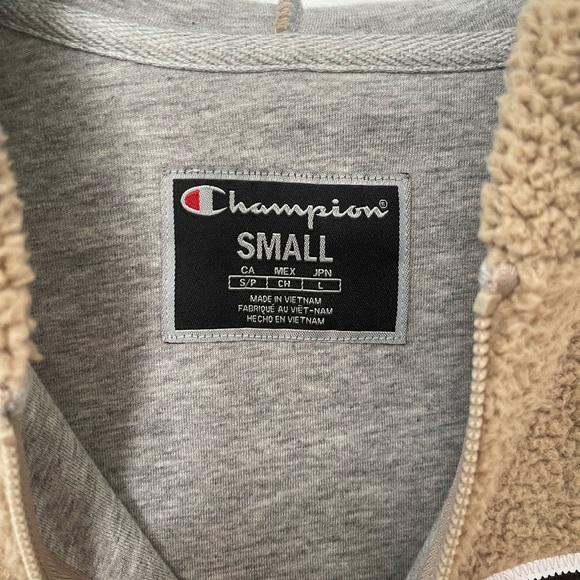 Champion Big C Sherpa Beige kangaroo pockets half zip up Hoodie - Picture 6 of 11